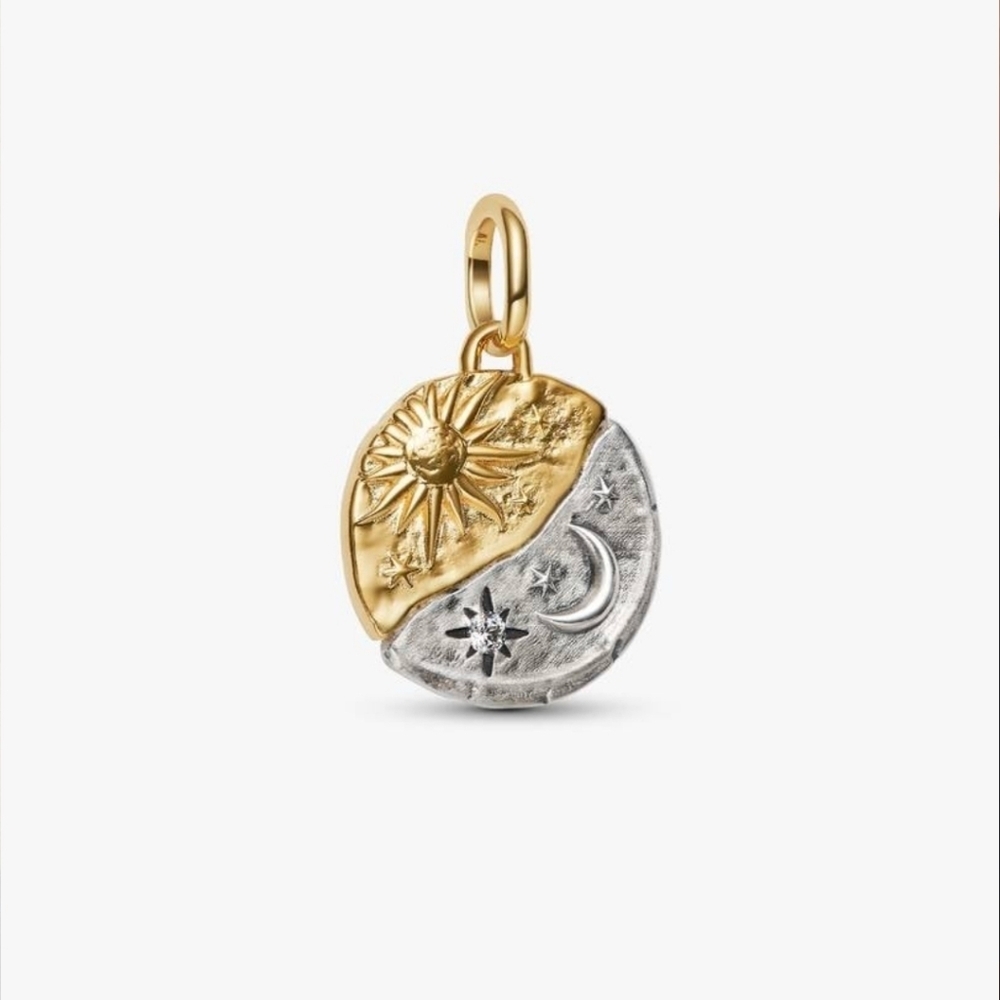 Authentic Pandora Sun and Moon Medallion CharmSterling silver, 14k gold plating